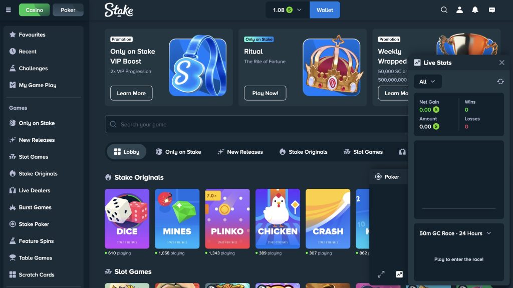 Stake.us Free Poker Sweeps Site